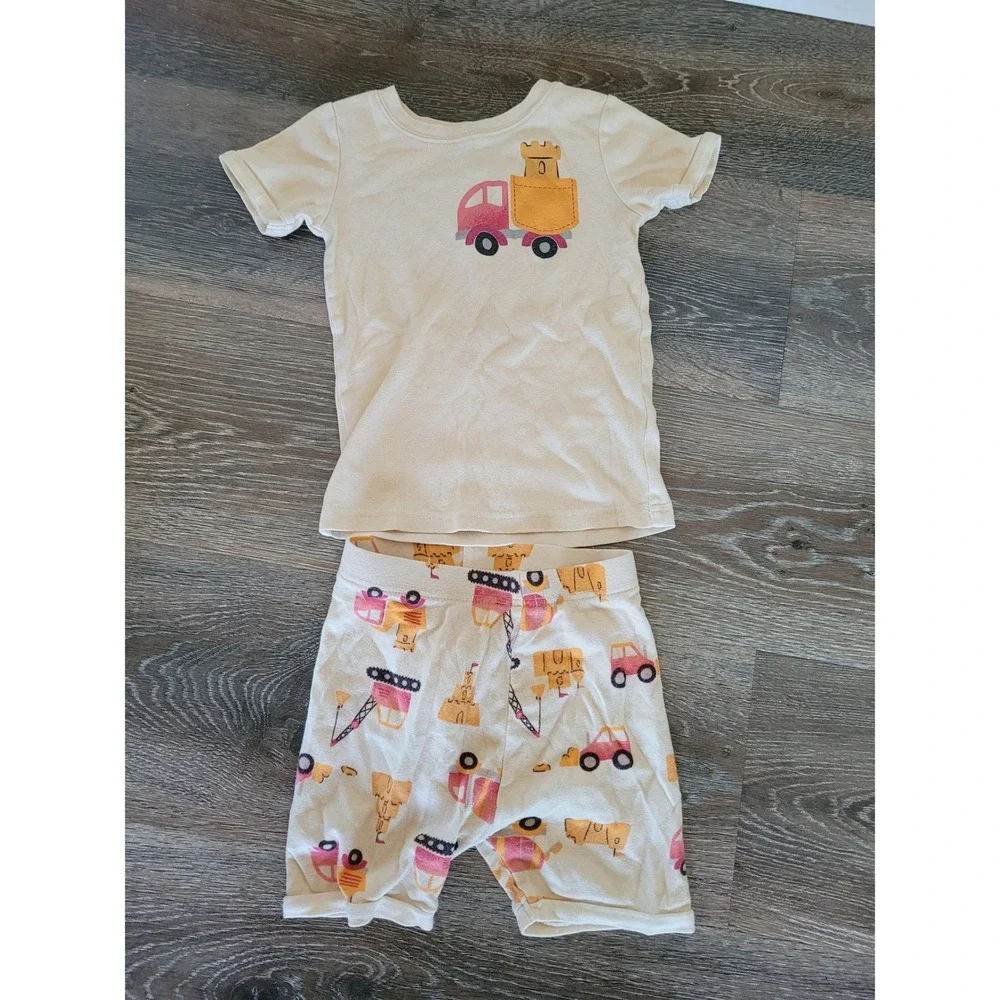 Old Navy Toddler Boys 5T Construction Truck Pajama Set Short Sleeve Cream #3